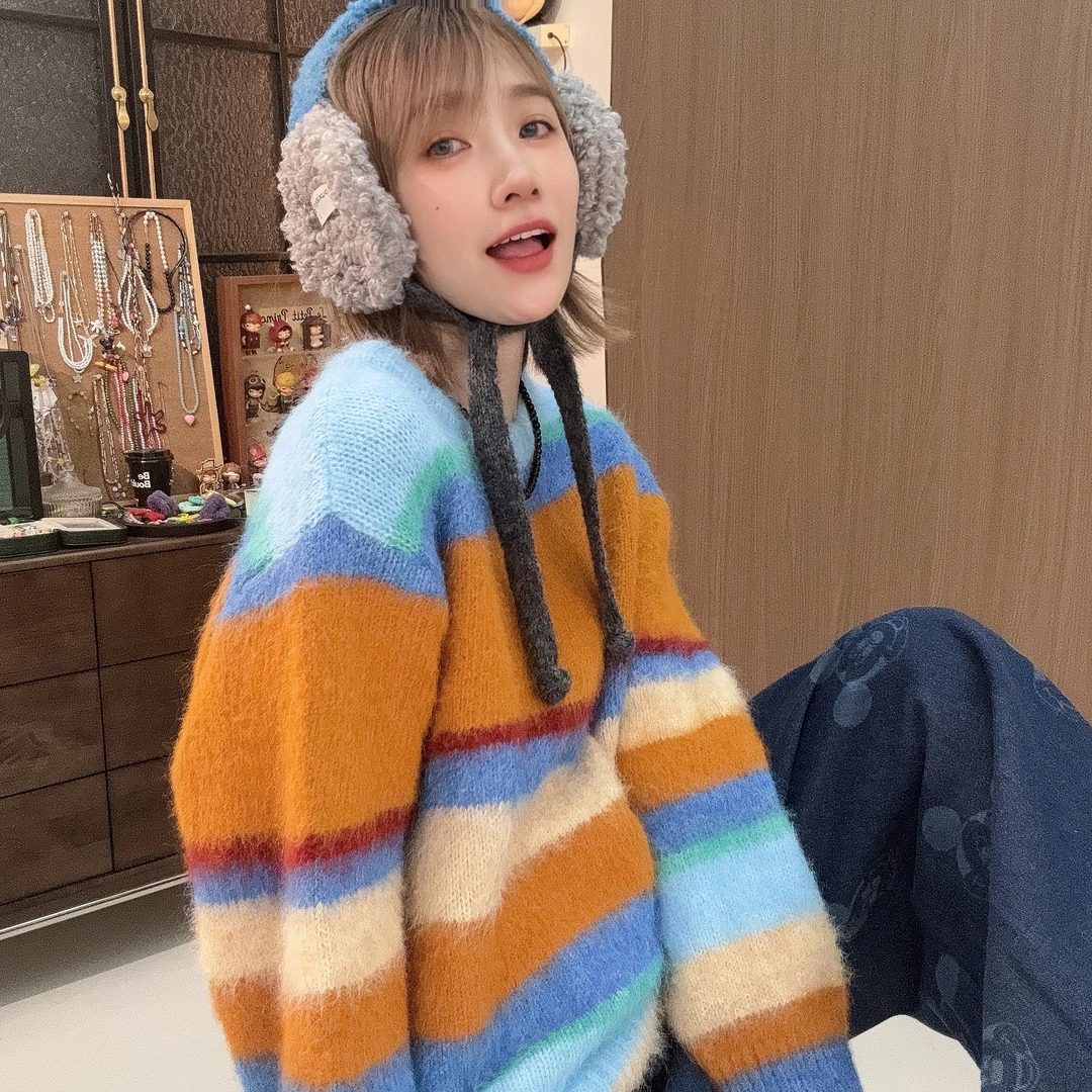 Apr.【云边彩虹】冬季复古羊毛撞色别致减龄慵懒百搭毛衣SC251129