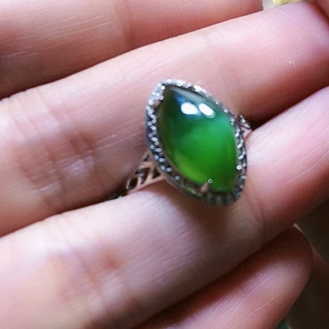 和田玉戒指银S925镶嵌