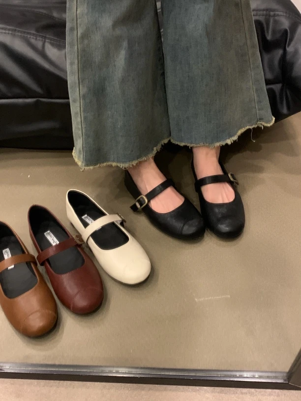 法式复古平底玛丽珍鞋女鞋子2025春季韩版浅口一字带单鞋小皮鞋女