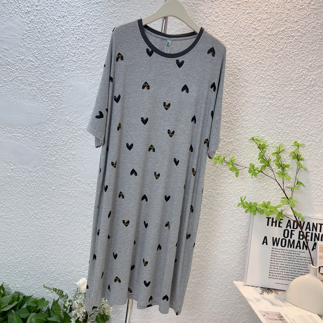 慵懒风短袖睡裙女夏季薄款大弹力宽松裸感大码家居服中裙200斤