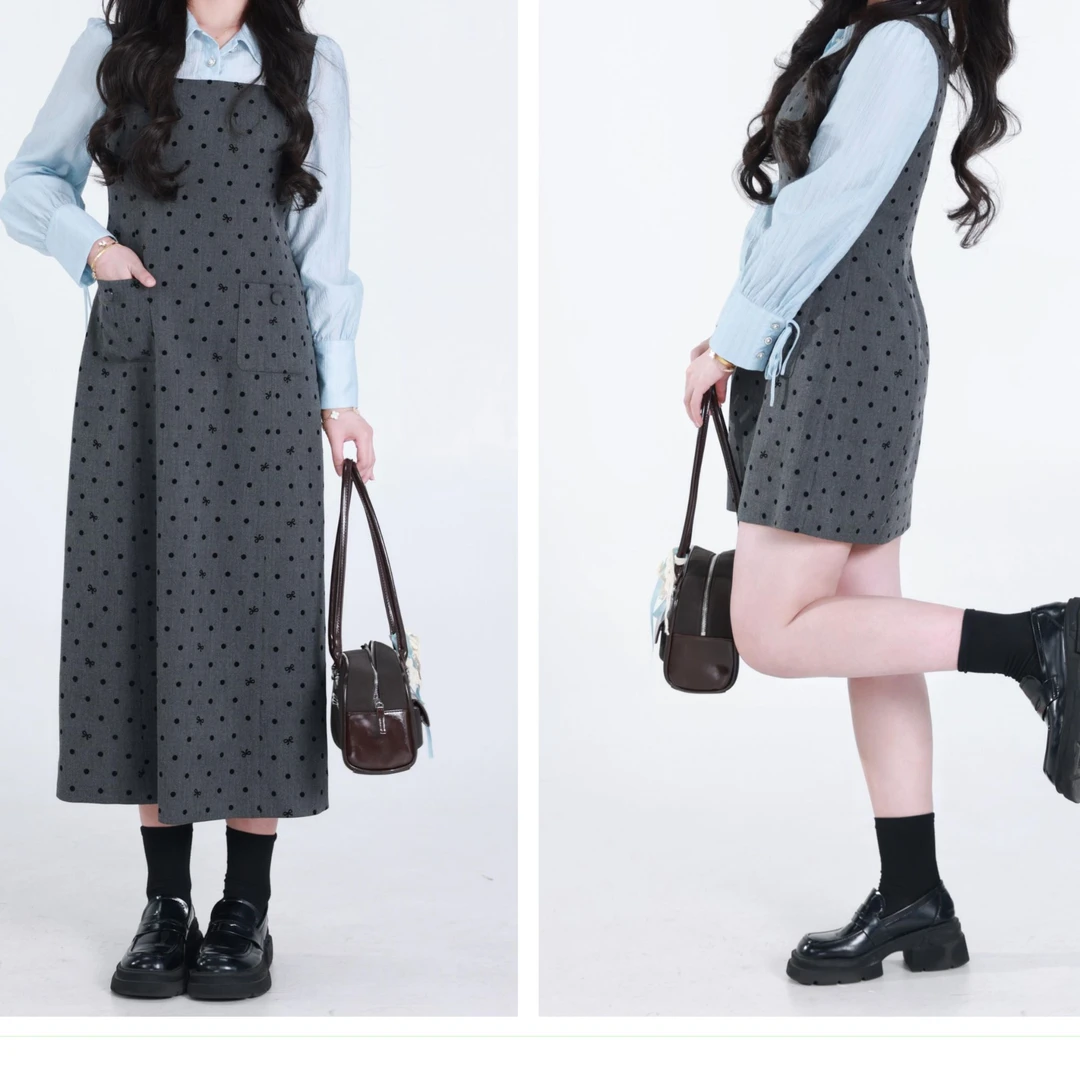 裂渡柚柚【温蒂日记】微胖大码波点背心裙拼接假两件ZY407Y77/36