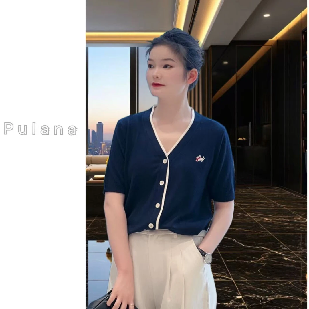 755夏季流行时尚短袖刺绣针织衫宽松显瘦简约百搭上衣