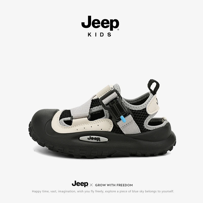 jeep儿童凉鞋男童2025新款夏季透气包头溯溪鞋女童软底防滑运动鞋