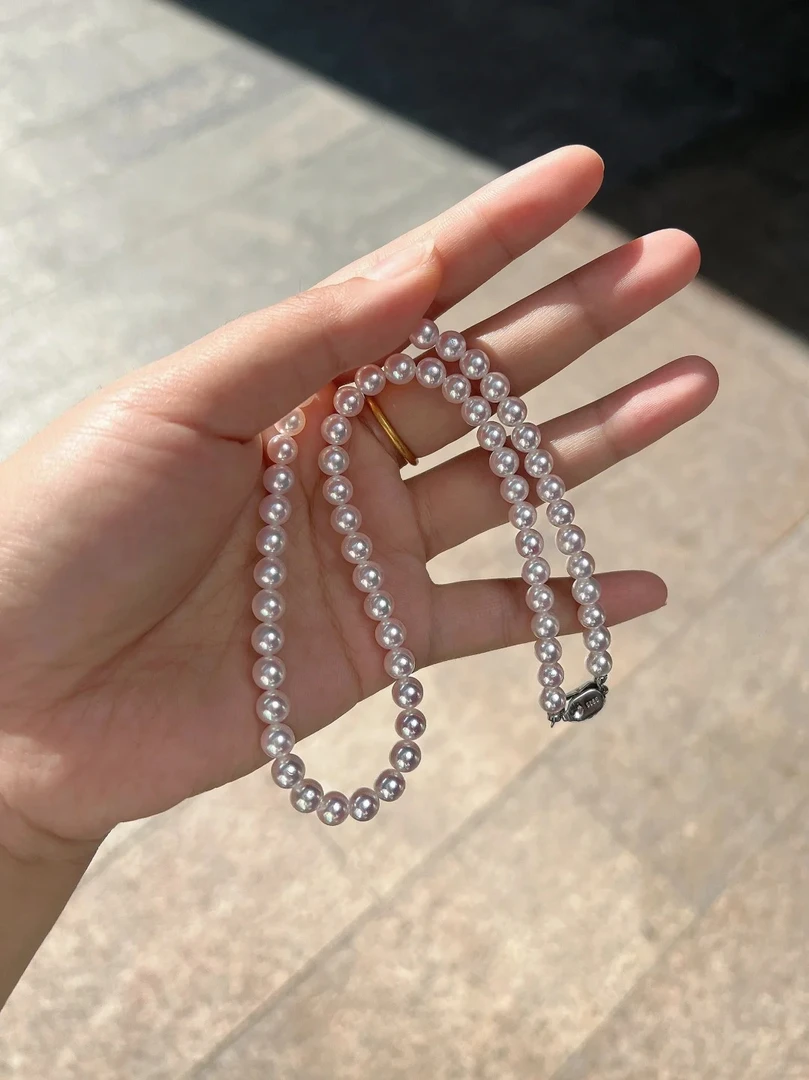 链子925银 白月光  7-8mm  正圆 极光 微微瑕疵 时尚百搭贝珠精致