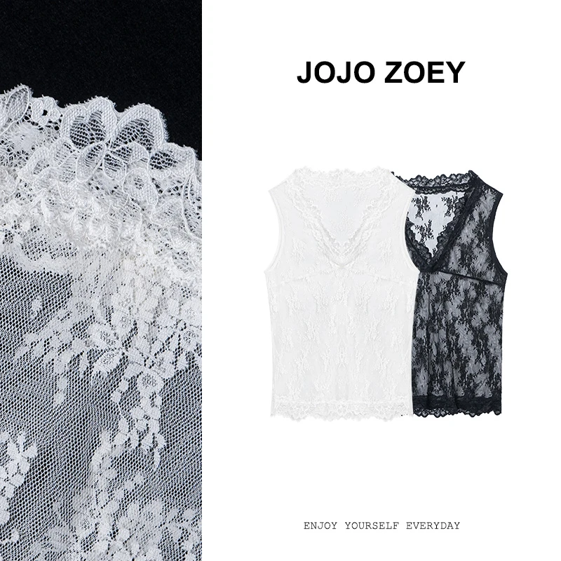 JOJO ZOEY【清仓NO退换】月落轻纱~V领花边无袖蕾丝背心bx-5349