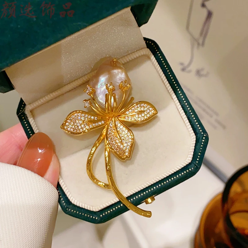 铜胸针 新款巴洛克珠花束胸针胸花男女优雅高级感复古高档轻奢