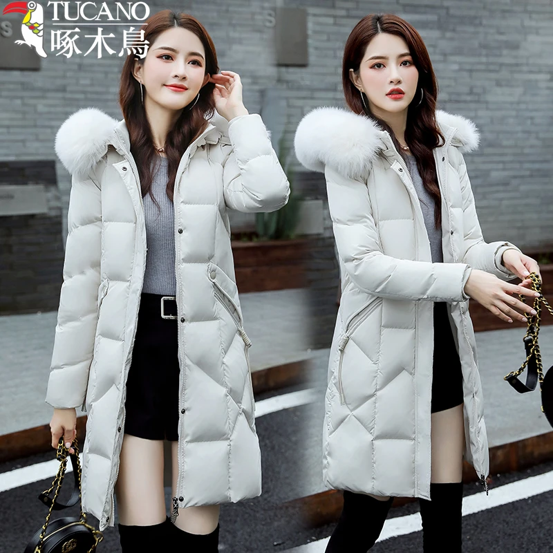 TUCANO/啄木鳥秋冬新款女白鸭绒加厚保暖中长款真毛领羽绒服外套