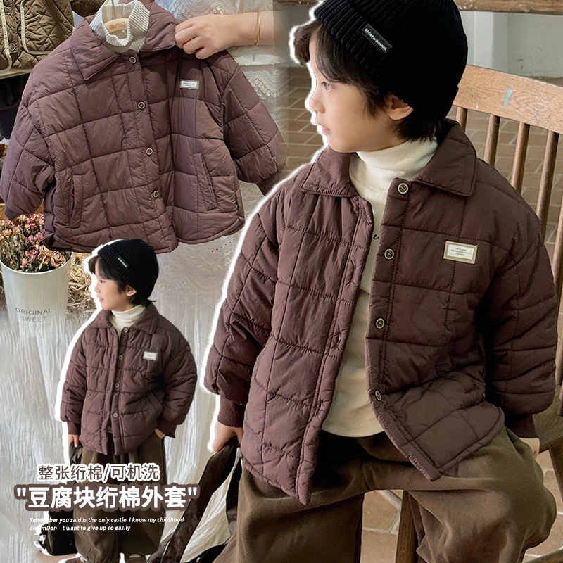 《冬款清仓》冬新款轻薄儿童衬衣外套棉服CX06韩男女童翻领绗棉格