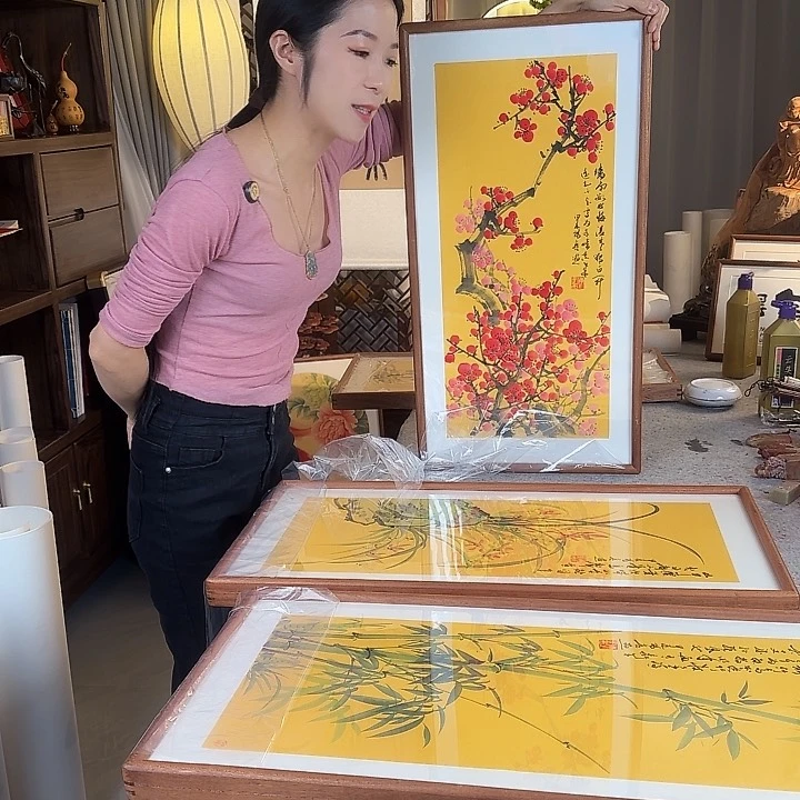 书法梅兰竹菊四个带框