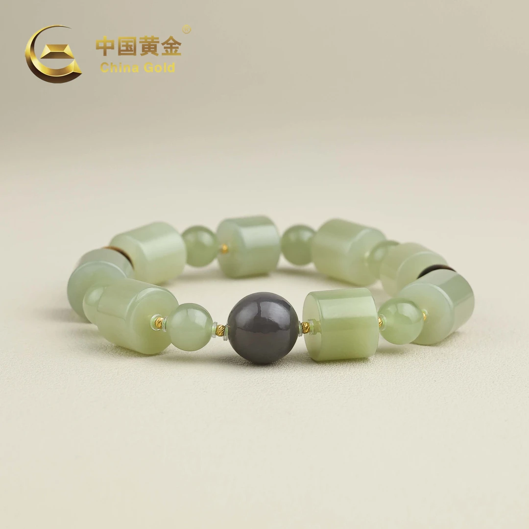 【中国黄金】思矜 | 和田玉*手串*18K金镶嵌-S4869-臻