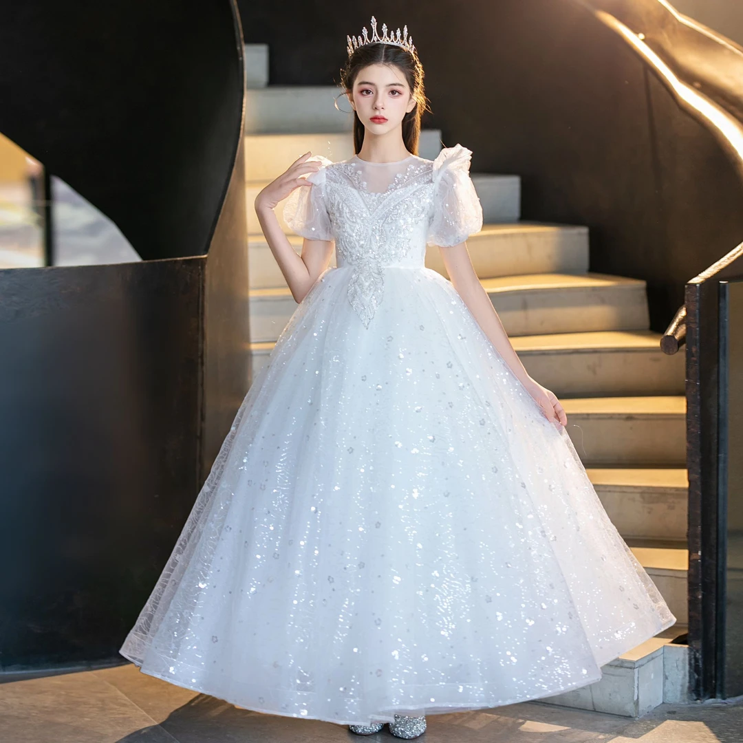 儿童礼服女童花童公主裙高端洋气小女孩六一主持人钢琴演出服装夏