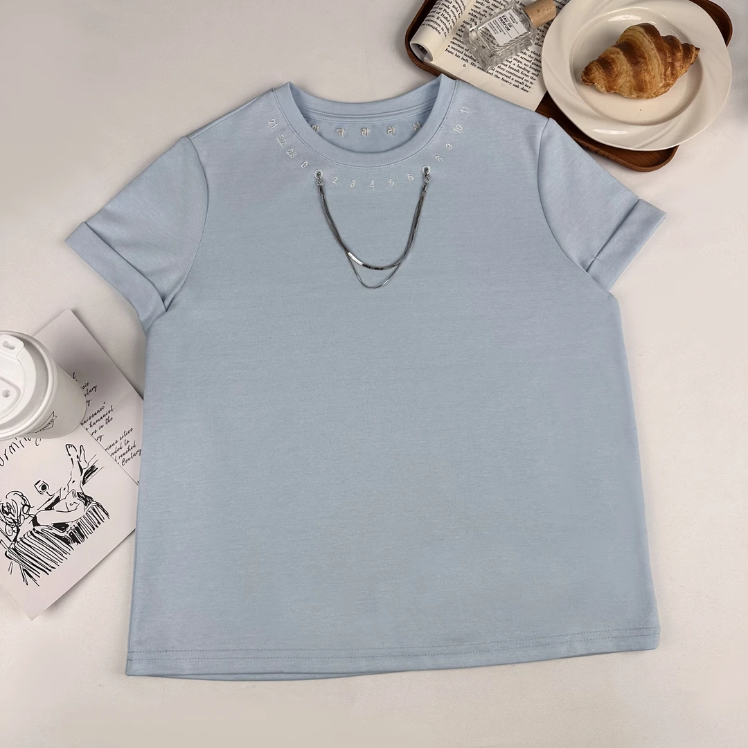 设计感时尚自带项链短袖T恤 W60093