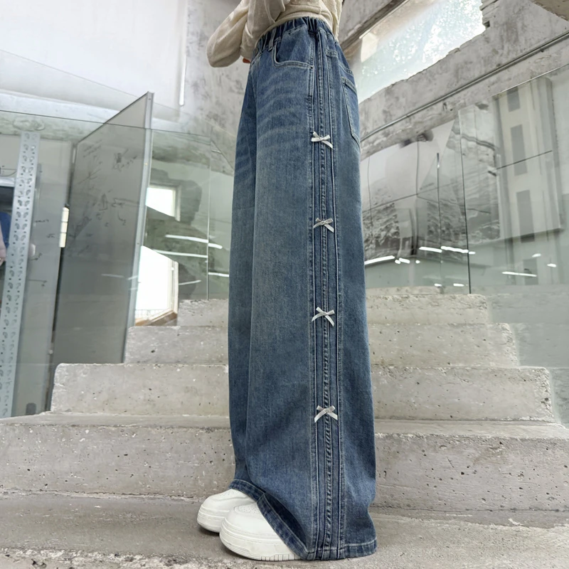 女童牛仔裤春秋6-12岁洋气儿童宽松裤子秋装中大童直筒休闲裤韩版