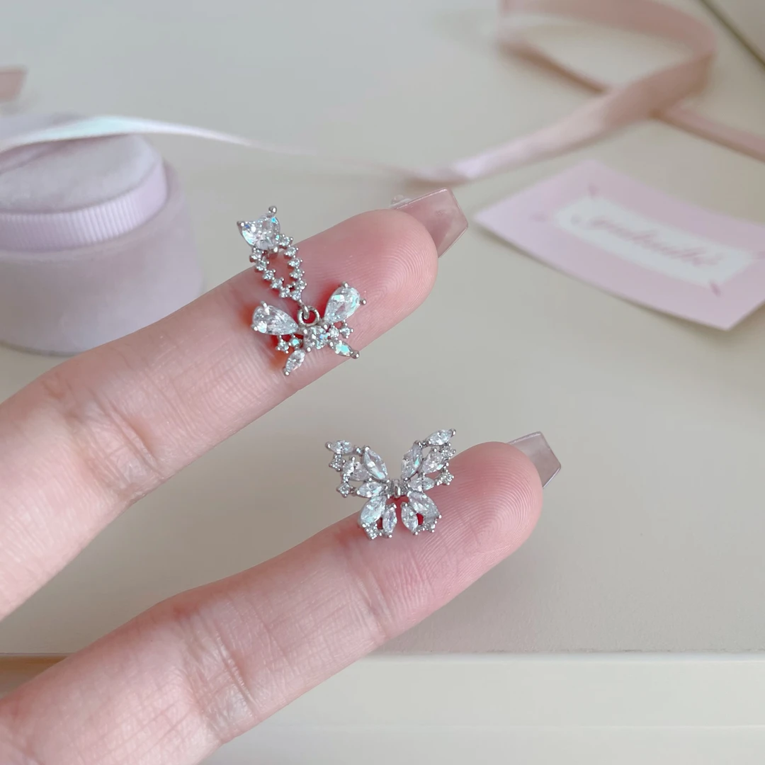 铜合金锆石耳饰 D2069满锆蝴蝶耳钉超闪精致气质耳环