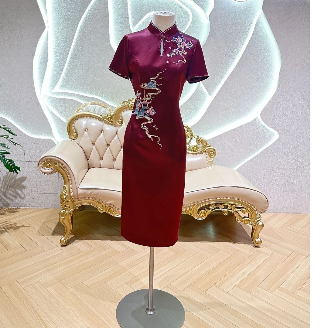 喜婆婆喜妈妈温雅气质立领旗袍5086