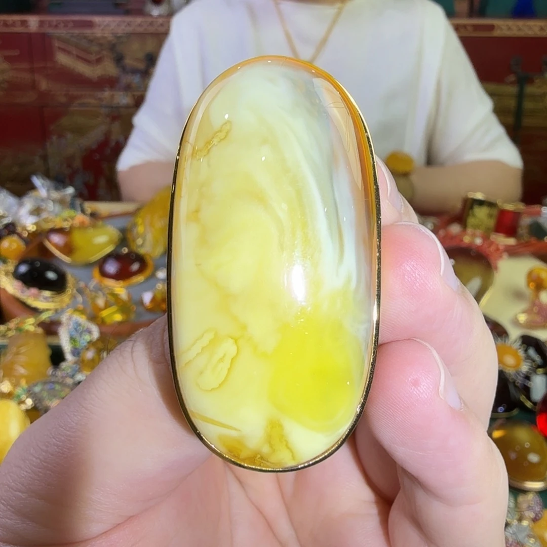 银S925镀金镶嵌蜜蜡戒指