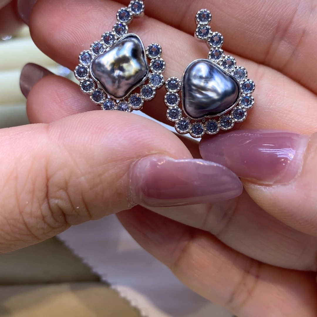 银S925镶嵌耳饰海水珍珠