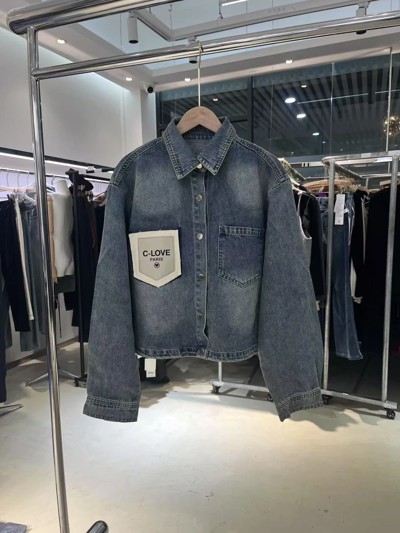 Q1365口袋设计感牛仔外套春秋季2025新款休闲百搭短款夹克上衣