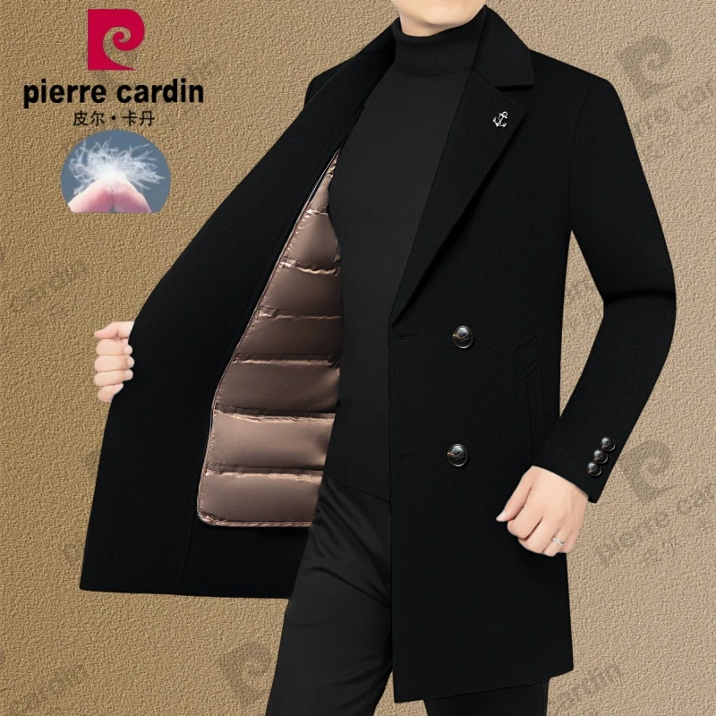 皮尔卡丹正品毛呢大衣男士中年羽戎内胆羊毛外套中长款加厚爸爸装