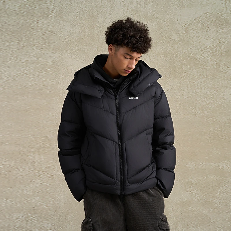 BONELESS可拆卸帽子保暖羽绒服宽松秋冬简约防寒休闲轻薄潮牌外套