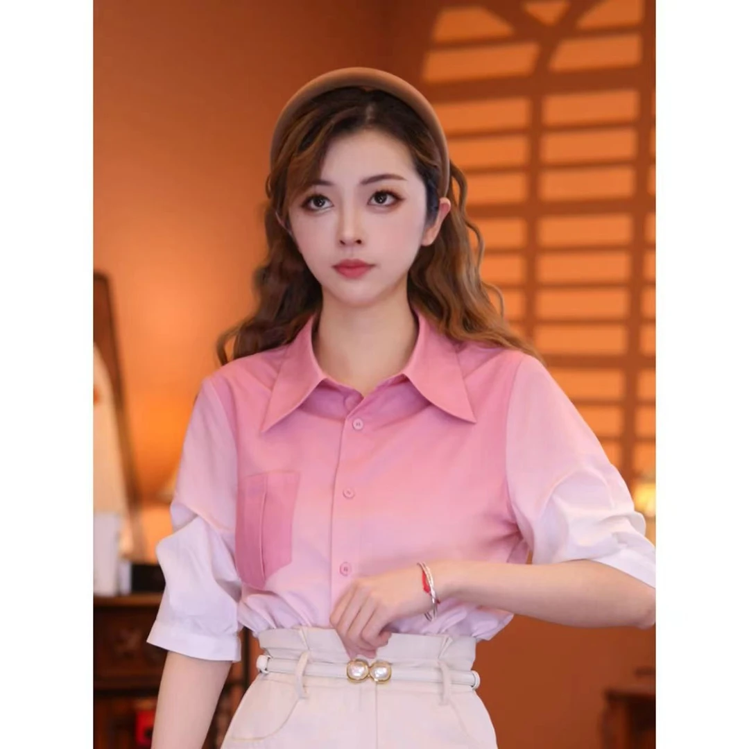 乐乐【夏日冰莓】港味复古时尚气质短袖上衣01896