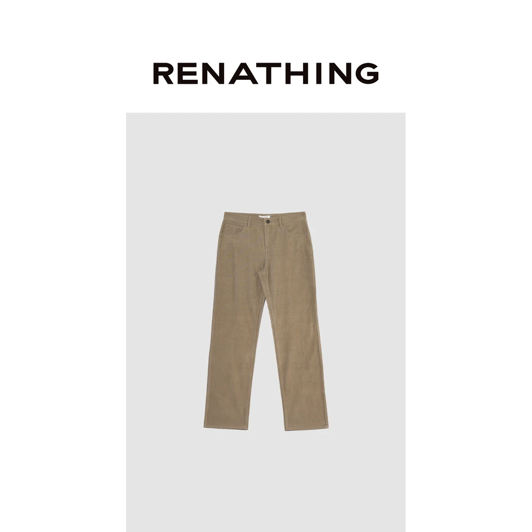 【RENATHING】卡其色灯芯绒直筒长裤