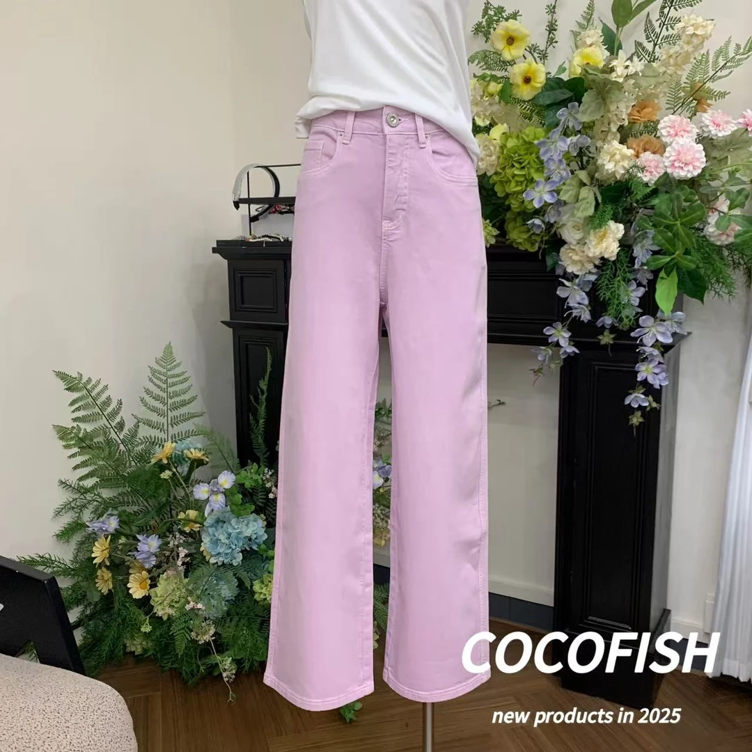 品质款夏日浅紫色显瘦直筒牛仔裤#16192