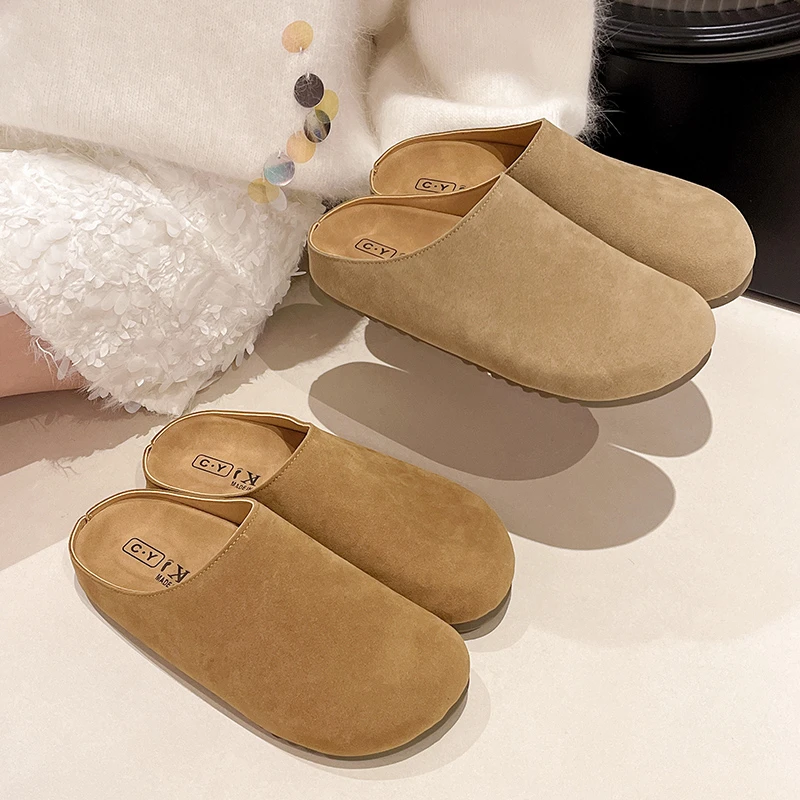 厚底勃肯鞋女懒人一脚蹬女鞋2025新款秋冬季包头半拖鞋外穿博肯鞋