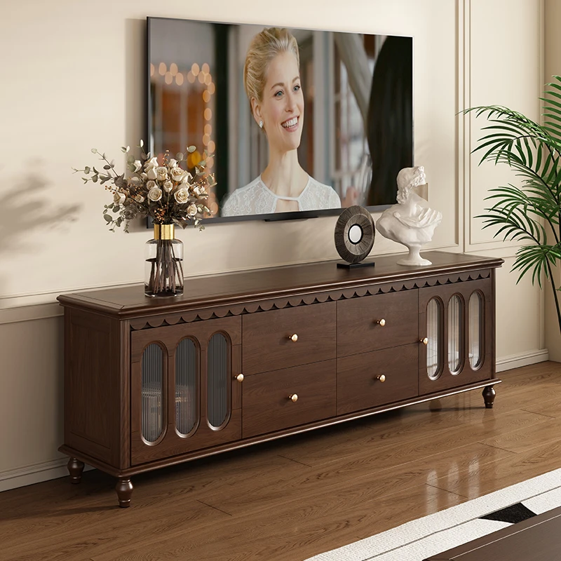 法式中古风电视柜茶几复组合古实木高款客厅美式法式复古风格家具