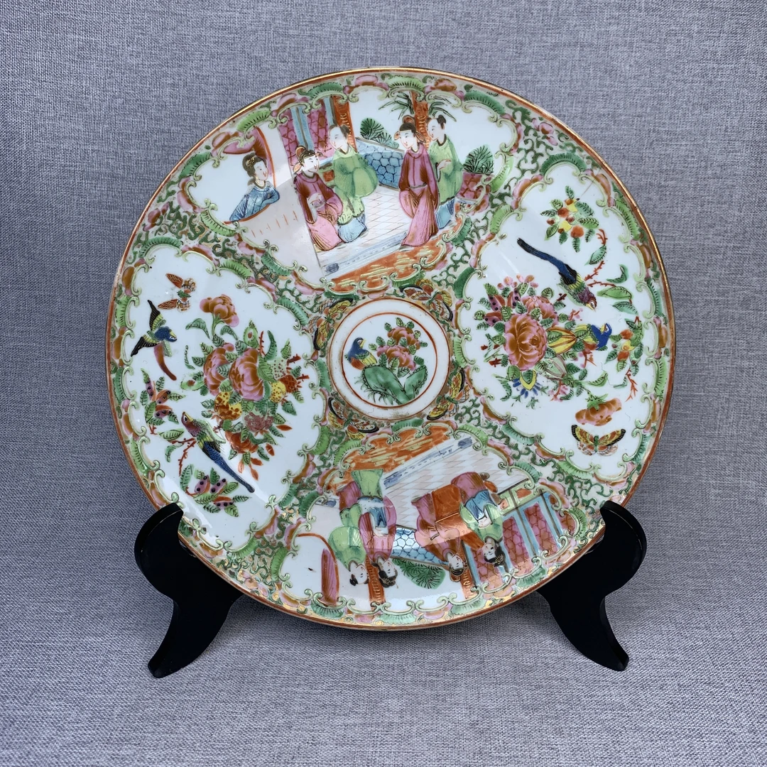 清代广彩人物故事盘古瓷器真品国营镇江市文物商店库出5128260