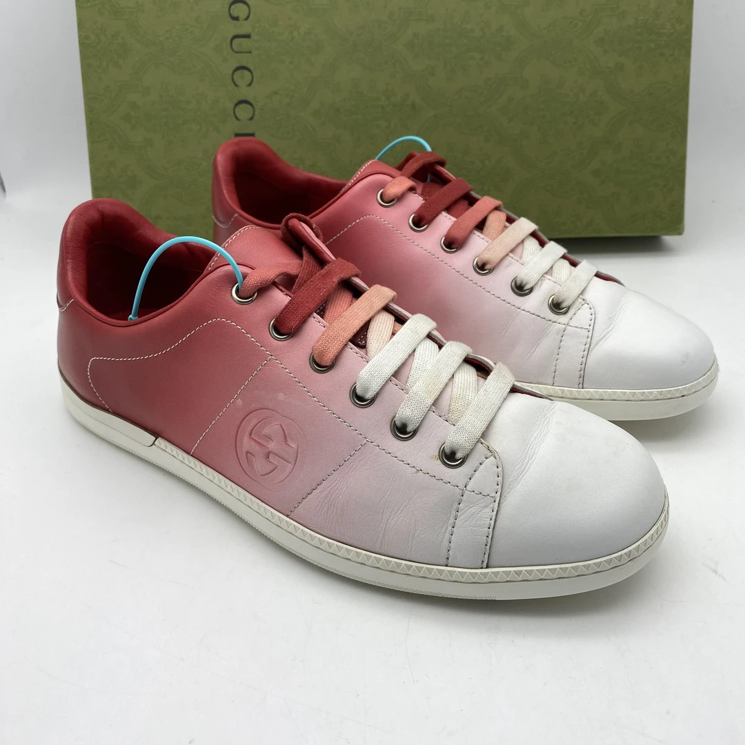 95新 GUCCI/古驰 40.5欧码（领星甄选）二手白红渐变低帮休闲板鞋