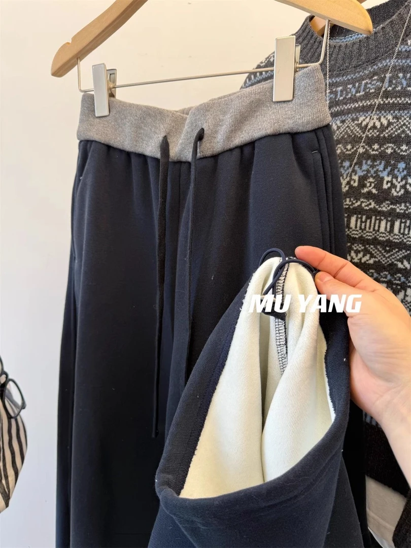 胖妹妹200斤大码慵懒风加厚加绒香蕉卫裤女春秋休闲松弛感阔腿裤