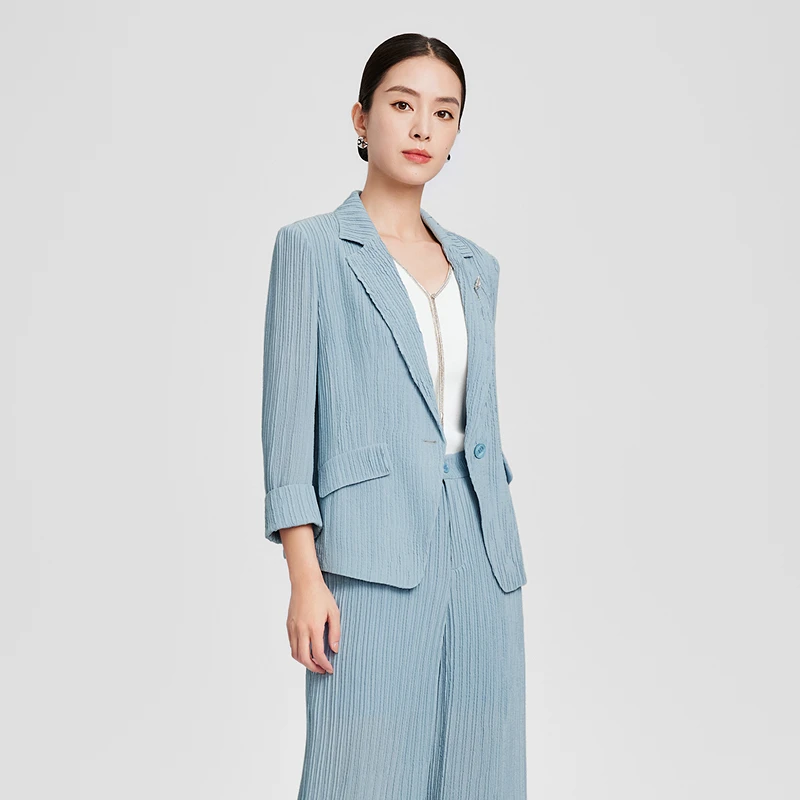 赢智尚夏季新款雾蓝色桑叠纺时尚清新西装ZA01924