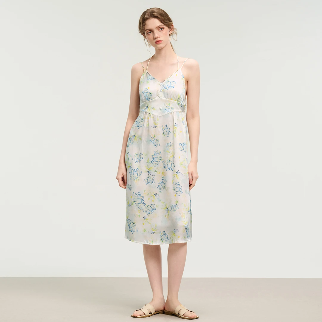 【美标年中大清仓】100%桑蚕丝时尚丝绸家居服睡裙 021258