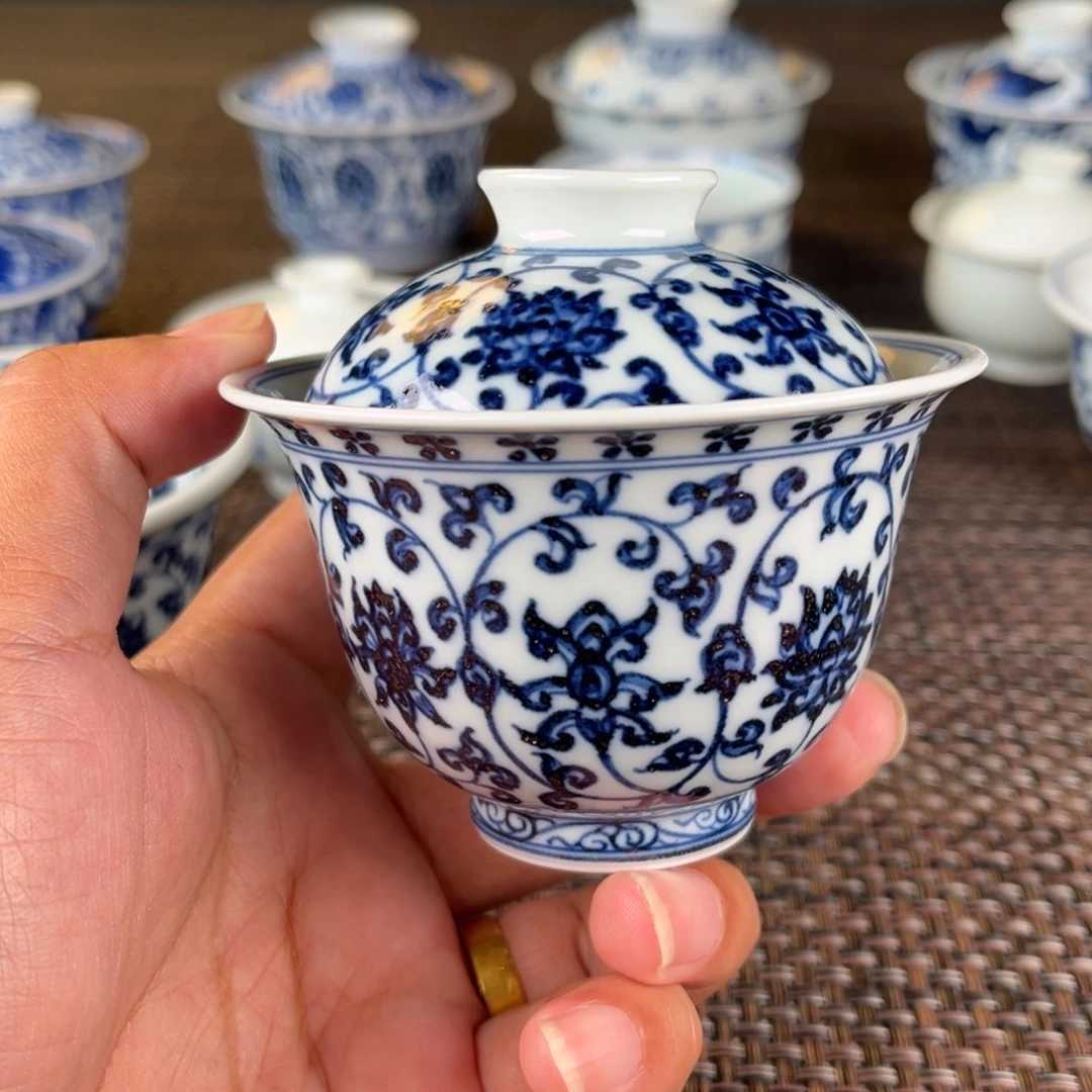 瓷片微瑕景德镇陶瓷盖碗
