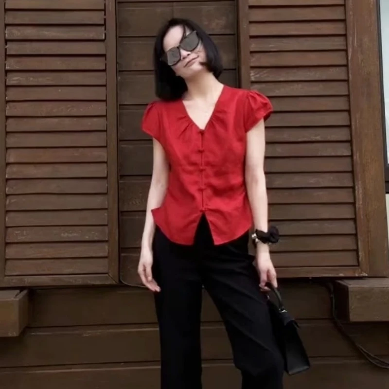 法式独特绝美复古上衣高级超好看气质洋气新中式小众短袖衬衫女夏