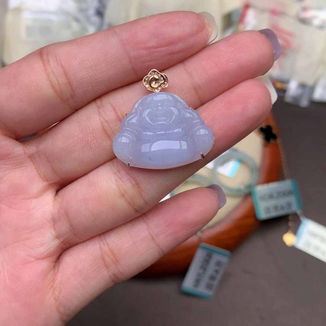 翡翠18K金镶嵌挂件一