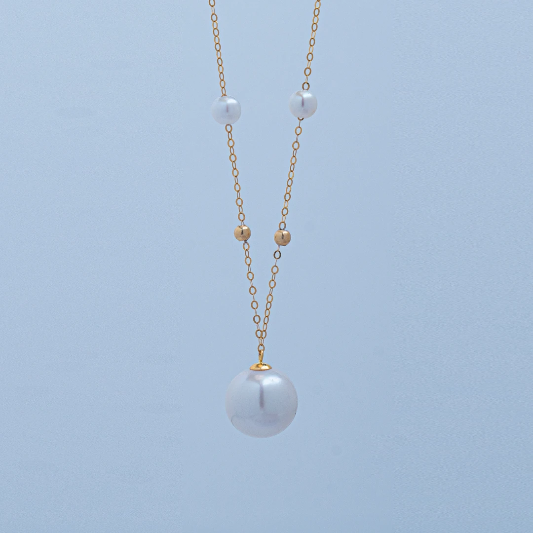 白色18K金满天星淡水珍珠项链10 - 11mm/4-5mm