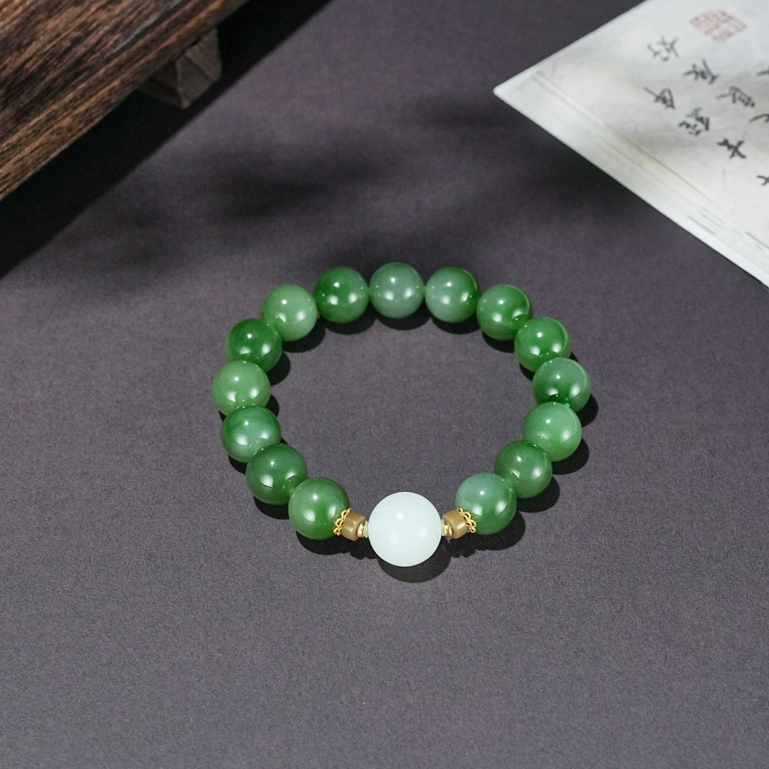 天然和田玉碧玉12mm手链 YC0080447