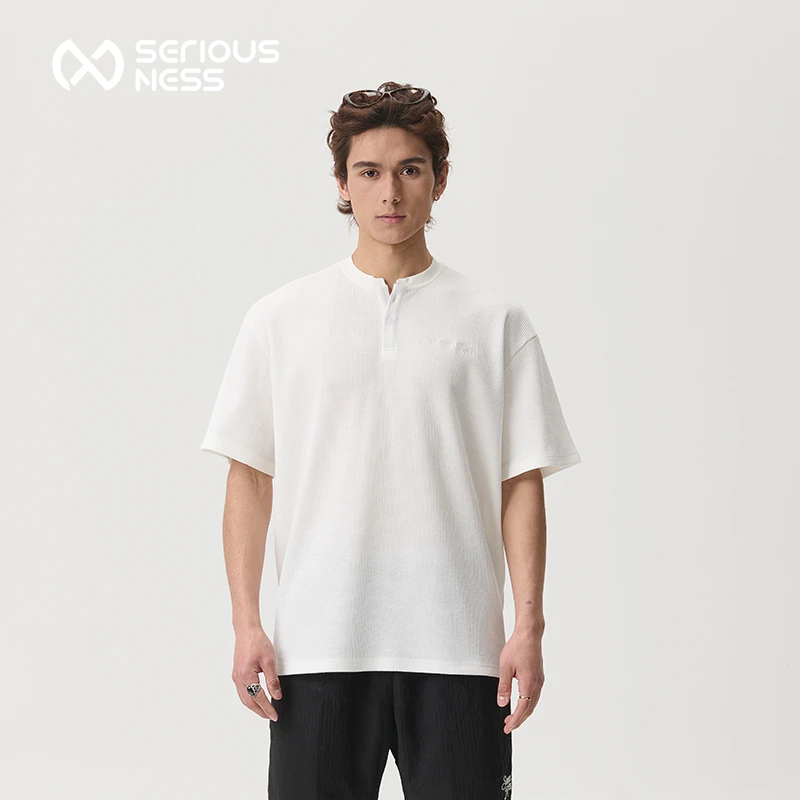 【断码清仓】SERIOUSNESS曹岩夏季亨利领短袖T恤半袖男休闲宽松上衣