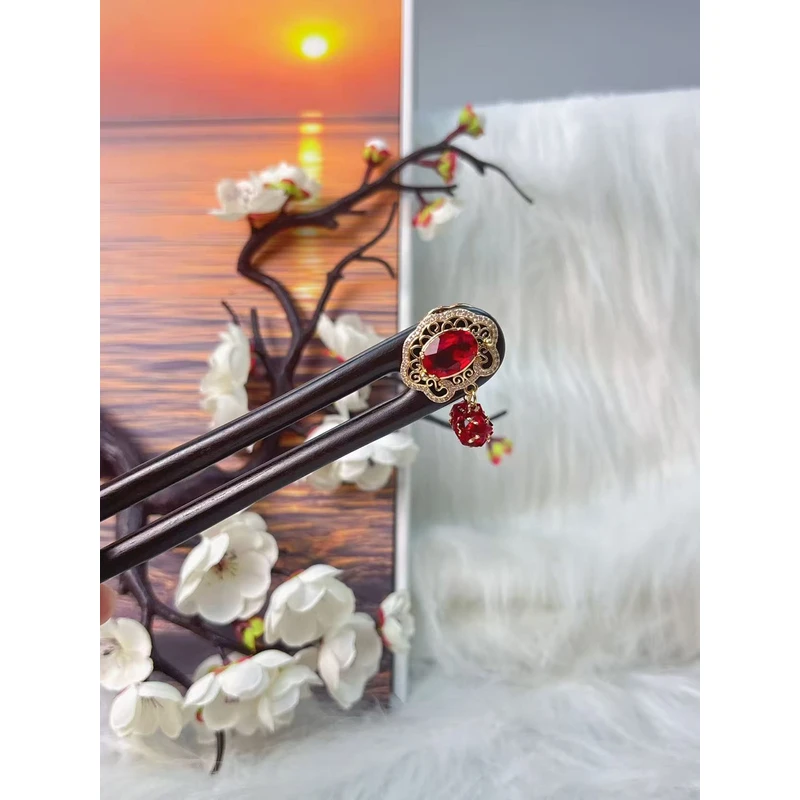 炑歌K366双钗红色双面原创百搭款15公分发簪