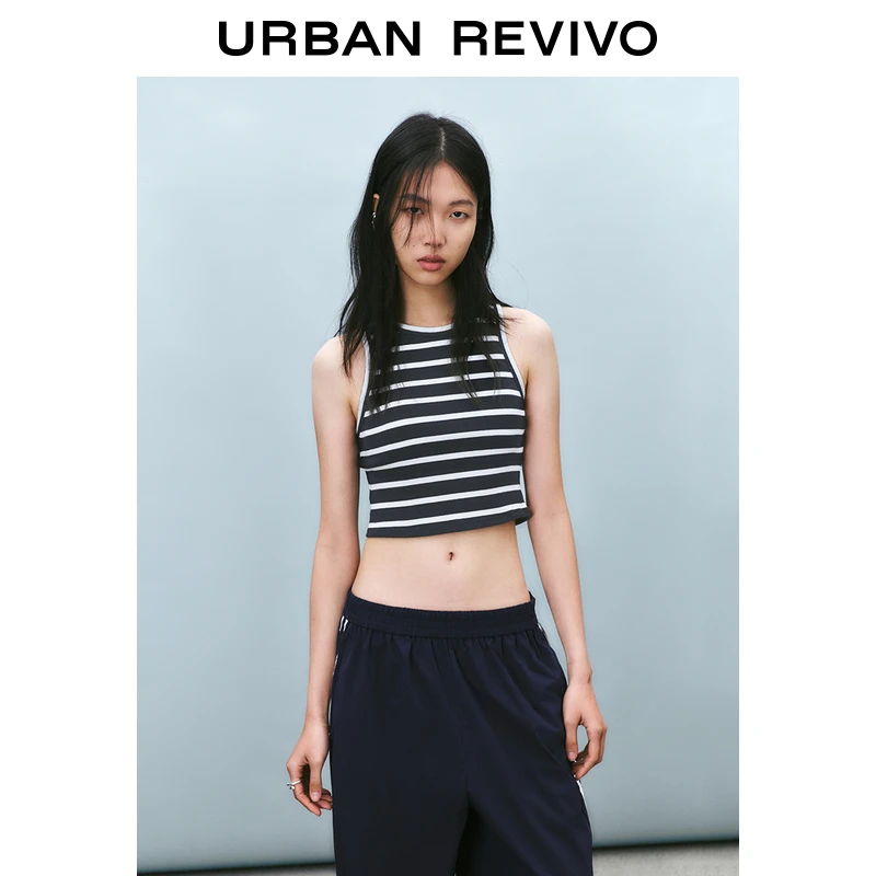 UR2025春季新款女装法式休闲撞色条纹修身圆领背心UWB450015