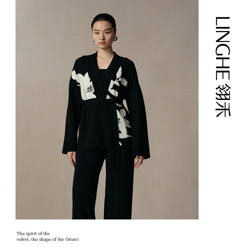 翎禾LINGHE-「折桂」长袖针织羊绒开衫新中式