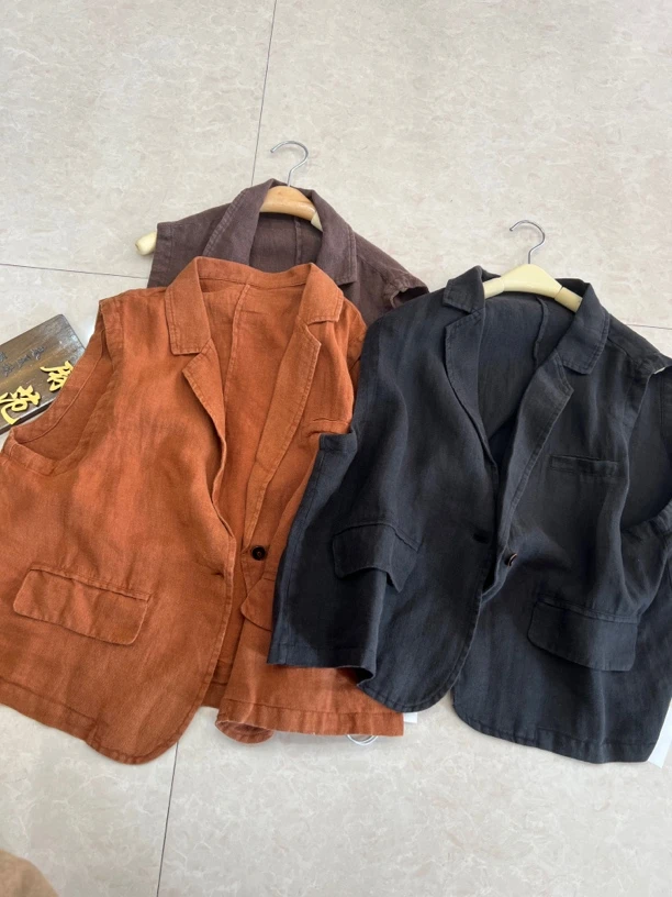 纯亚麻西服领马甲 60159