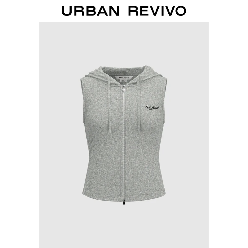 UR2025夏季新款女休闲运动恋夏风字母刺绣连帽无袖马甲UYY150050