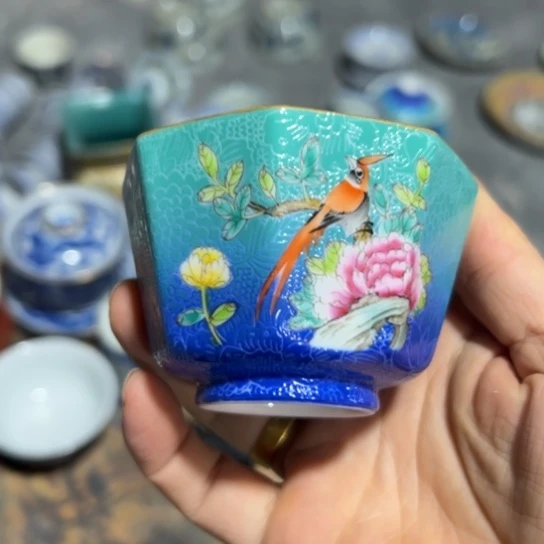 手绘扒花八角主人杯