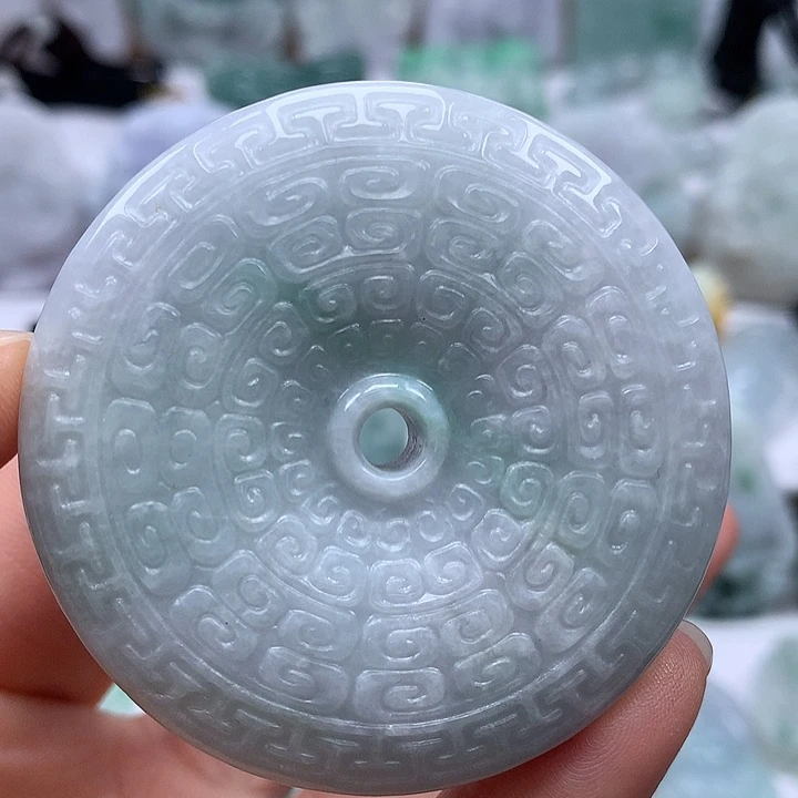 翡翠未镶嵌颈饰仿古平安扣两面工艺福利