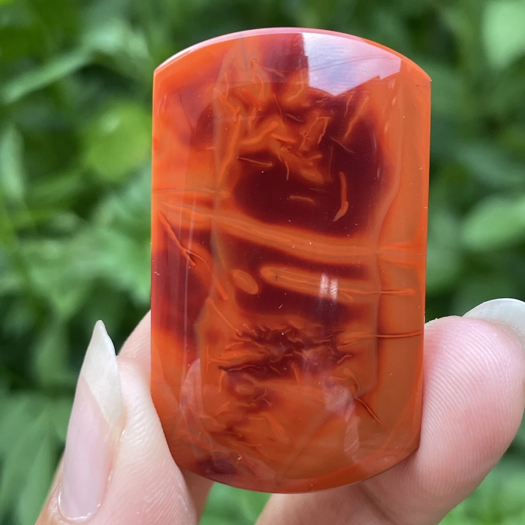 (传承全品级)南红瓦西牛血红火焰妖花无事牌吊坠 44.4*26.3*10mm