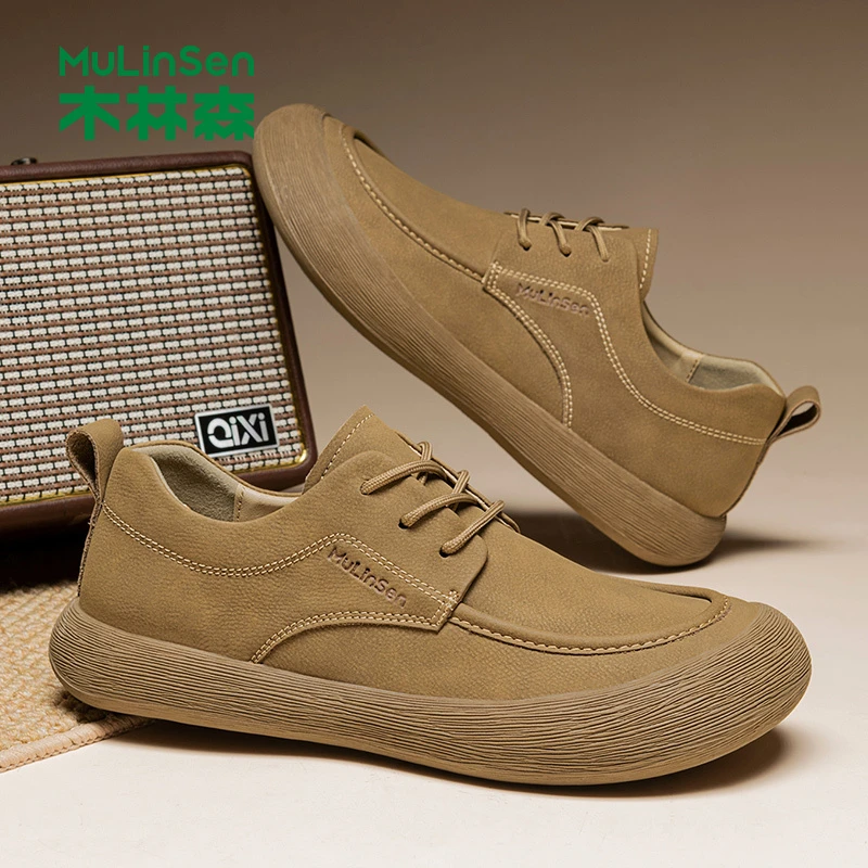 木林森男款皮鞋复古男鞋男士时尚系带正装休闲鞋软底驾车鞋增高