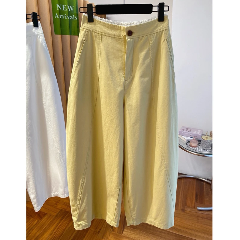 设计感小众蕾丝花边白色弯刀气球裤女春夏2025新款宽松高腰镰刀裤